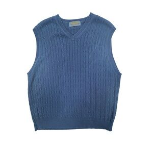 Brooks Brothers Mens L Blue Cable Knit Sweater Vest 100% Cotton